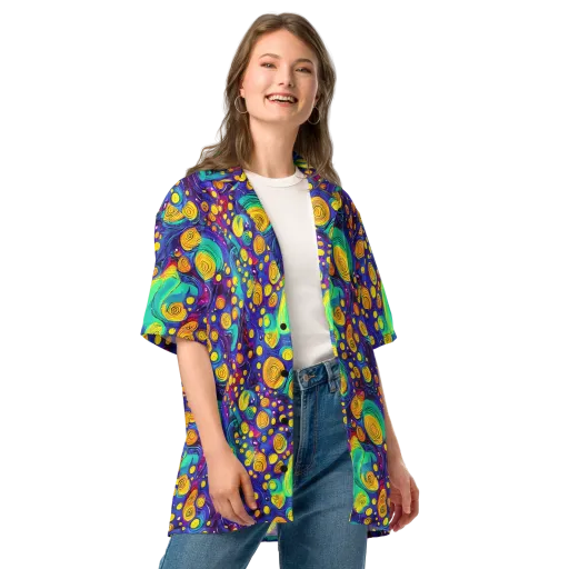Electric Spiral Garden on a Button Shirt