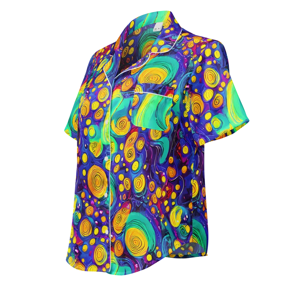 Electric Spiral Garden on Women's Short Sleeve Pajama Top — Left Front