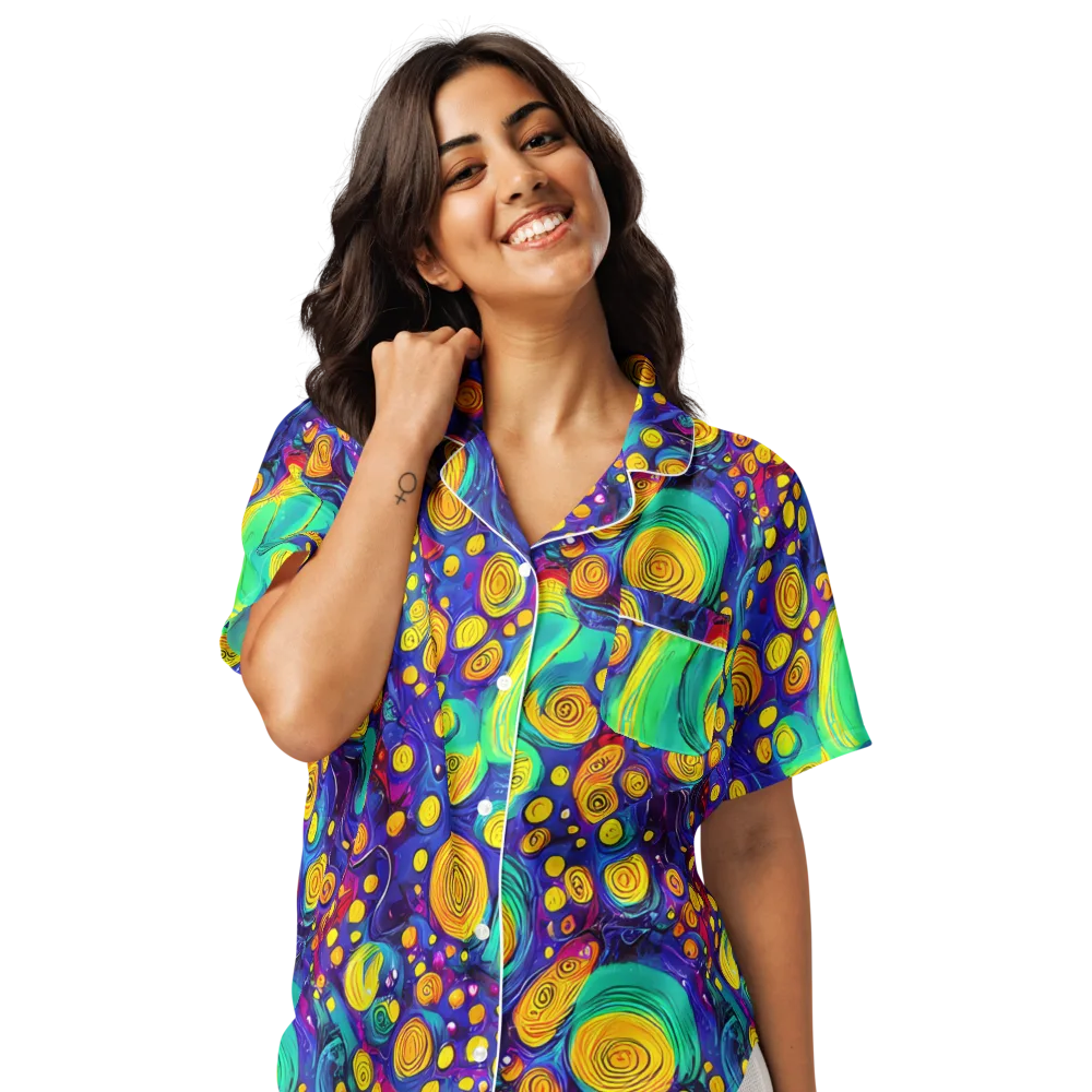 Electric Spiral Garden on Women's Short Sleeve Pajama Top — Front