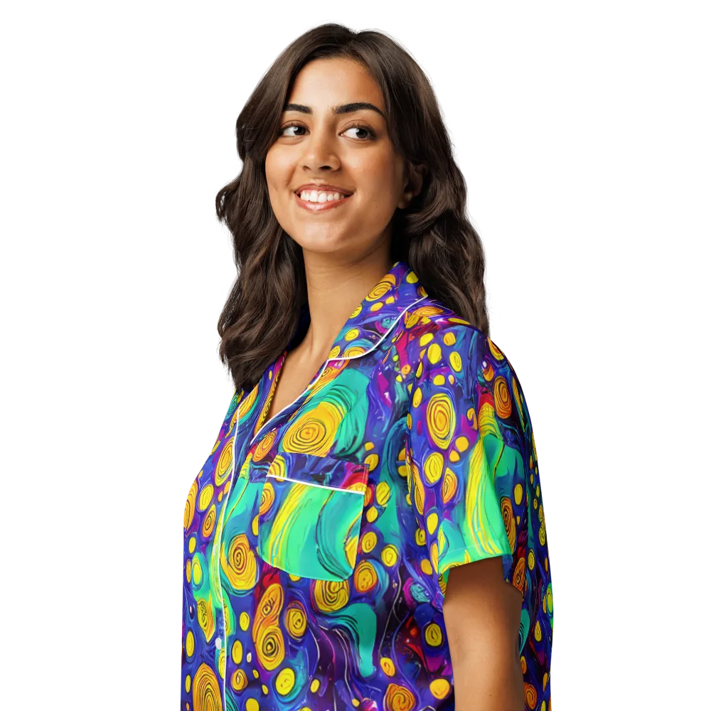 Electric Spiral Garden on Women's Short Sleeve Pajama Top — Left Front