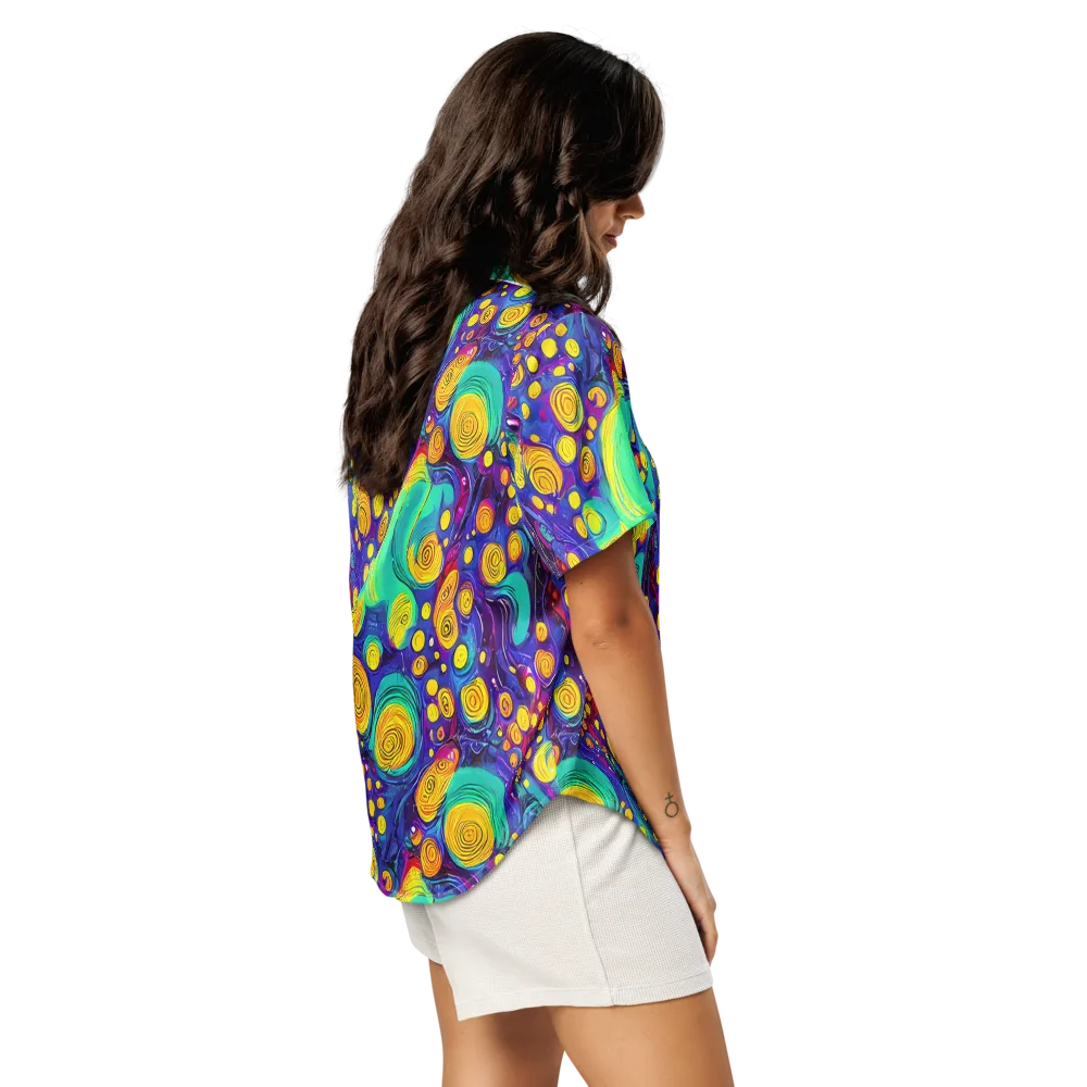 Electric Spiral Garden on Women's Short Sleeve Pajama Top — Right Back