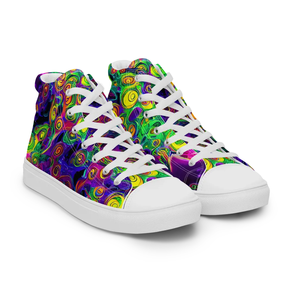 Spiral Fever on Men's High Top Canvas Shoes — Right Front