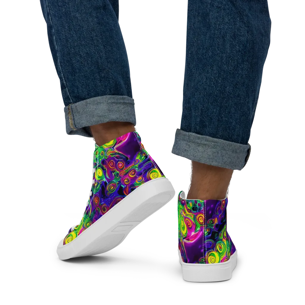 Spiral Fever on Men's High Top Canvas Shoes — Back