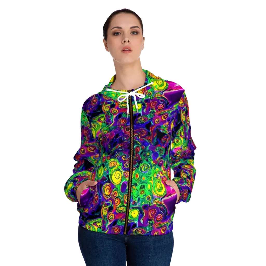 Spiral Fever on Women's Full-Zip Hoodie — Front On Person