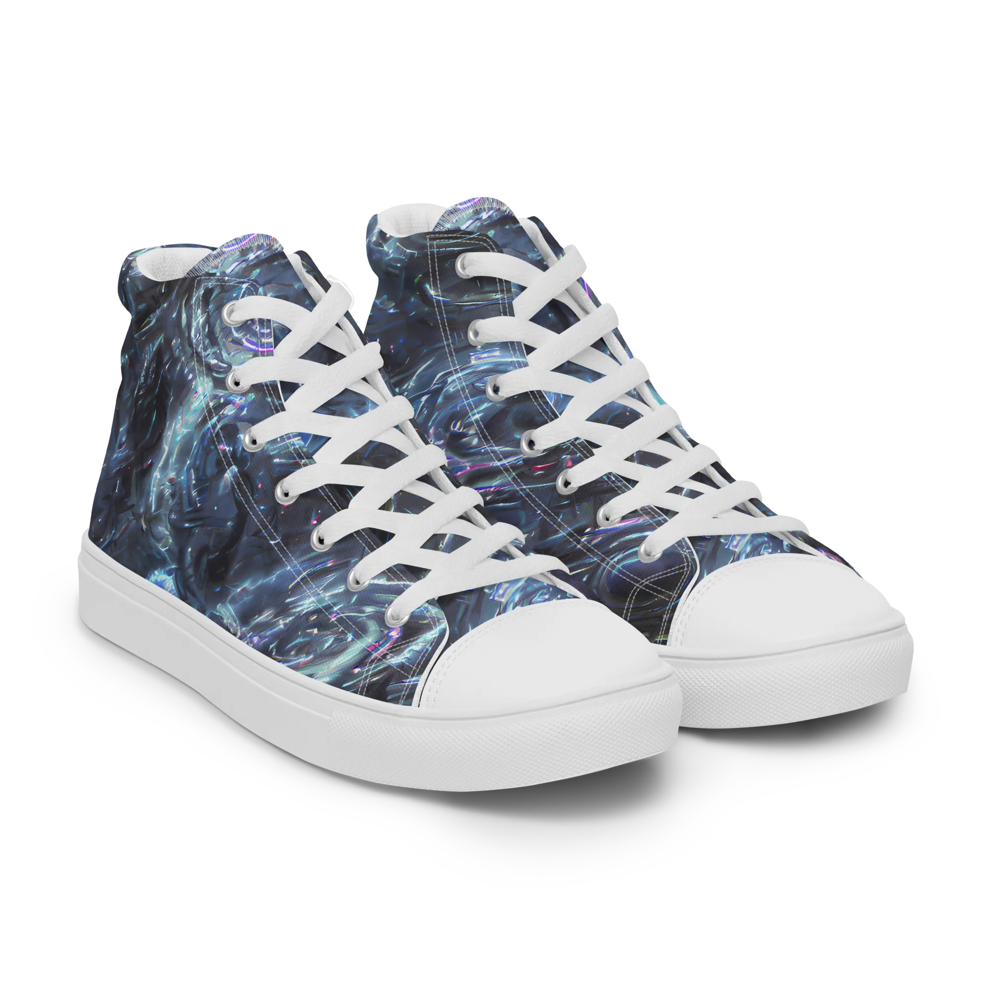 Blue Gravity on Men's High Top Canvas Shoes — Right Front