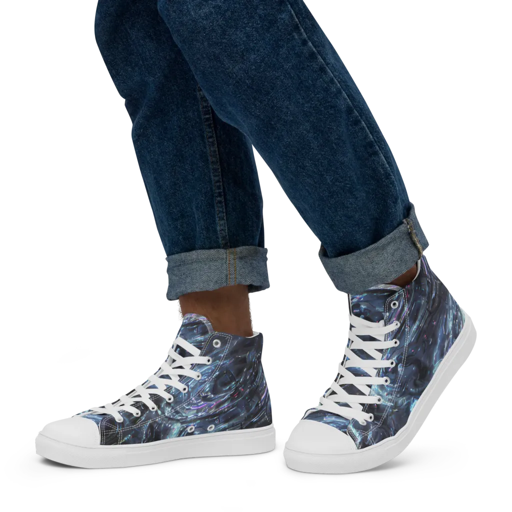 Blue Gravity on Men's High Top Canvas Shoes — Left