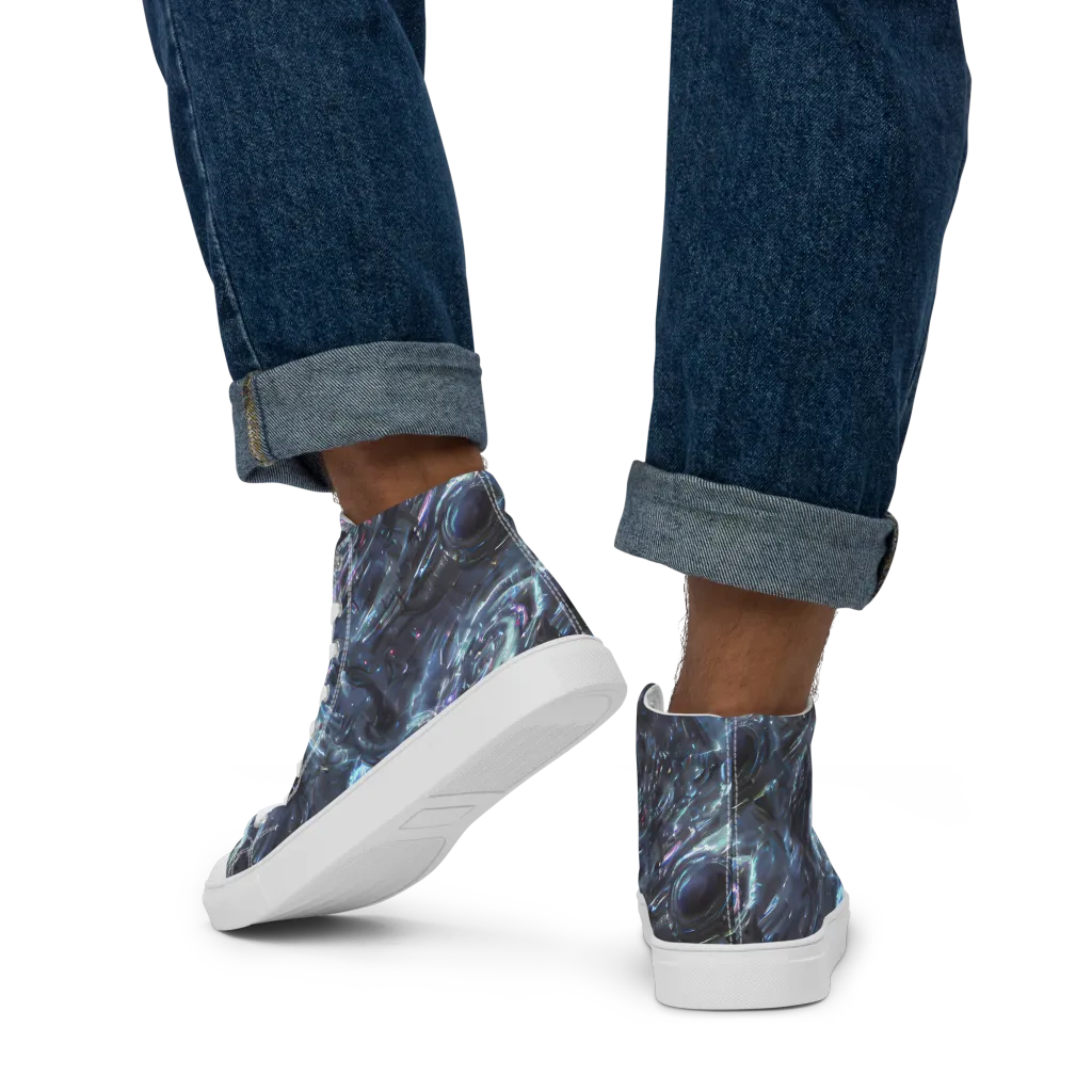 Blue Gravity on Men's High Top Canvas Shoes — Back
