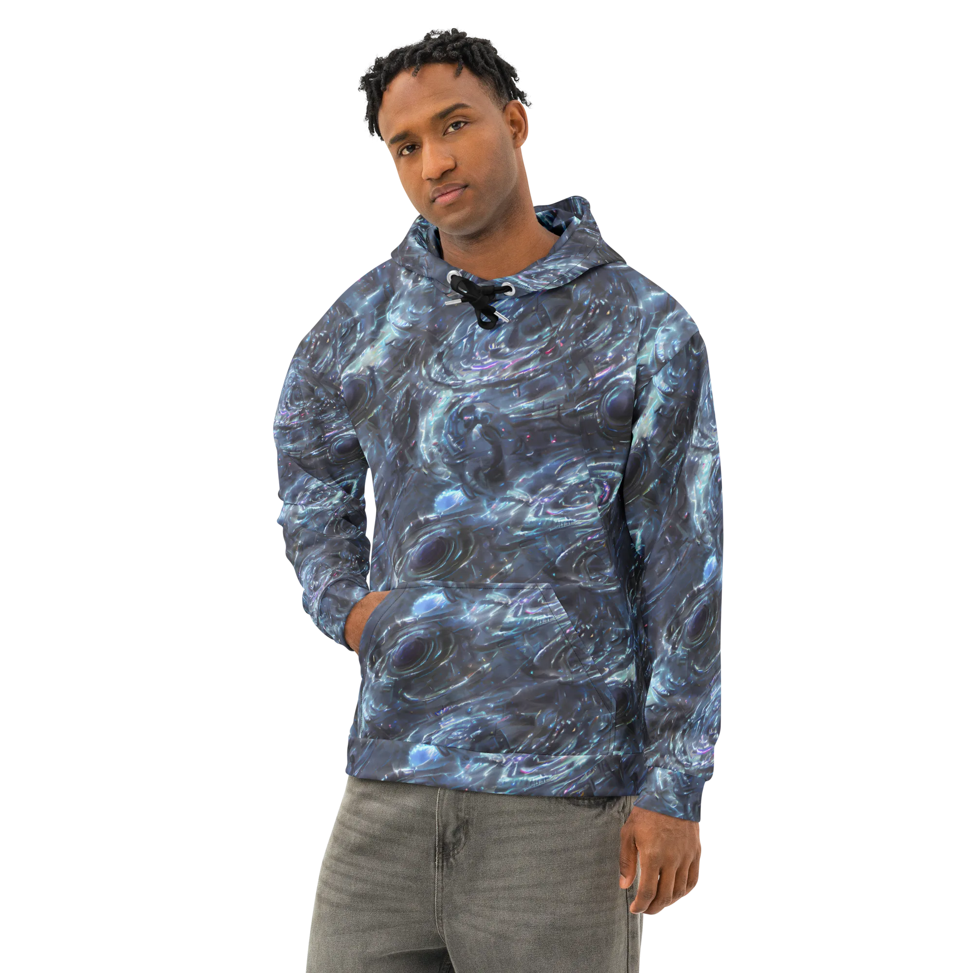 Blue Gravity on Cotton Hoodie — Left Front