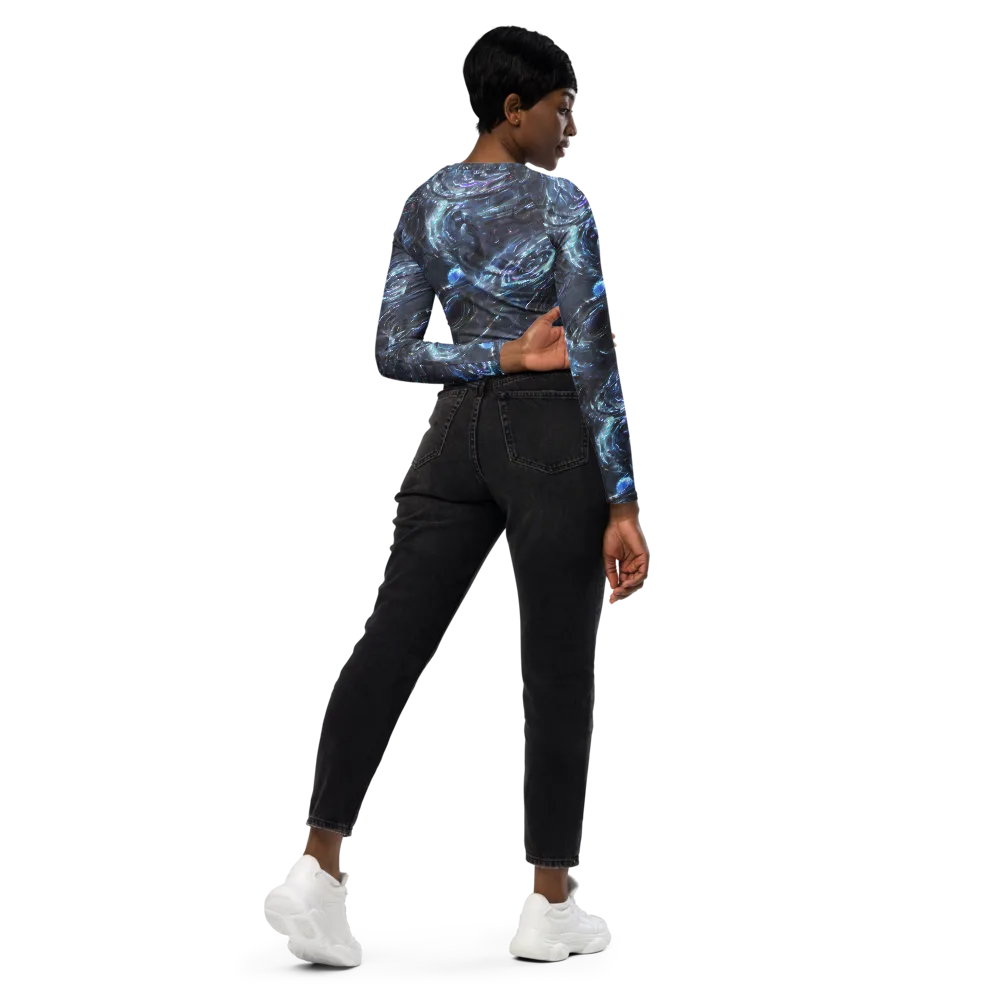 Blue Gravity on Long Sleeve Crop Top — Right Back