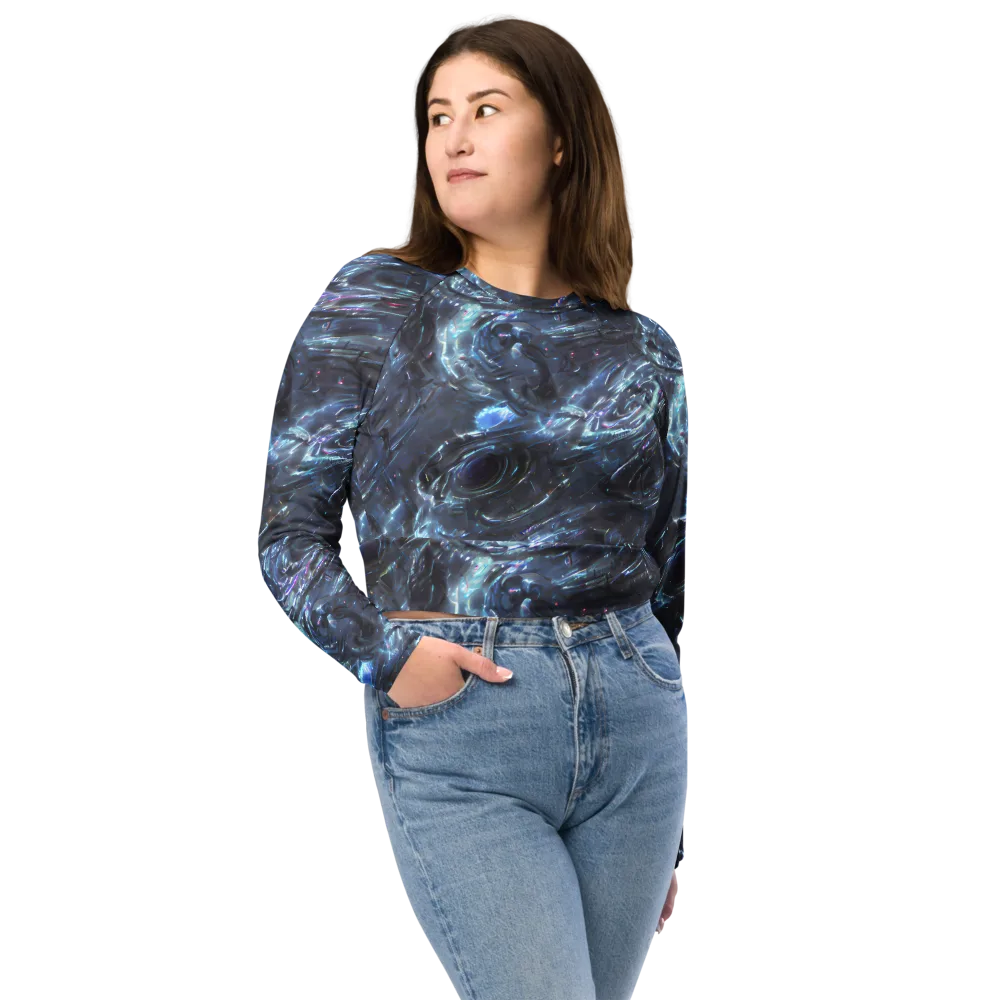 Blue Gravity on Long Sleeve Crop Top — Front