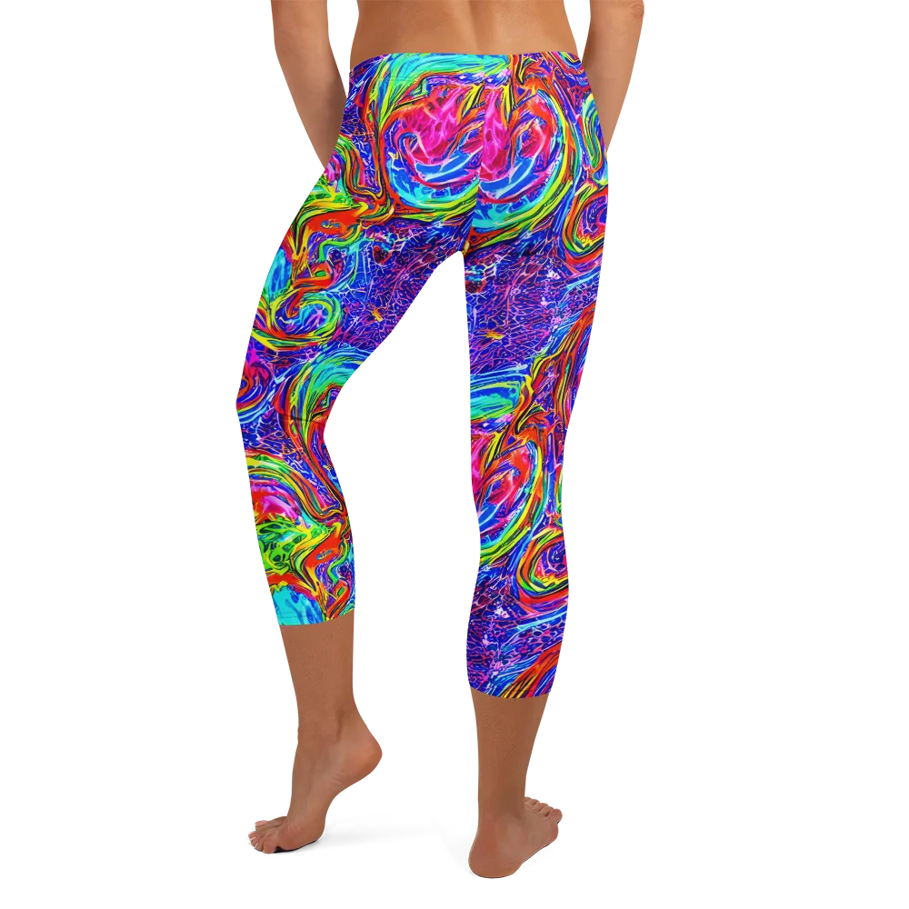 Cobalt Marbling on Capri Leggings — Back
