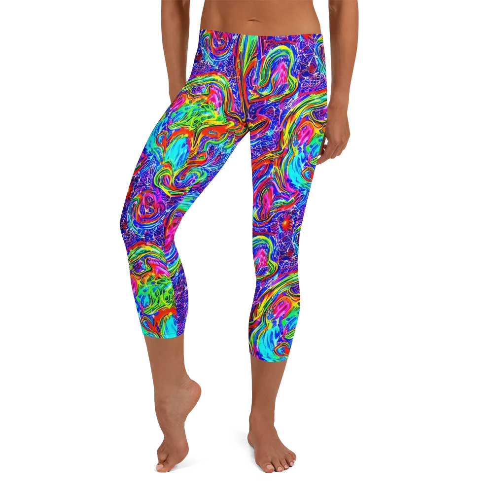 Cobalt Marbling on Capri Leggings — Front