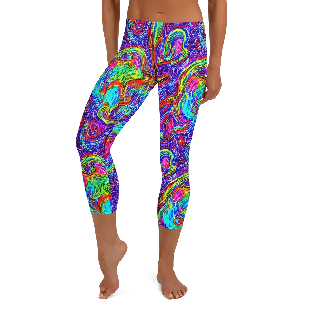 Cobalt Marbling on Capri Leggings — Front