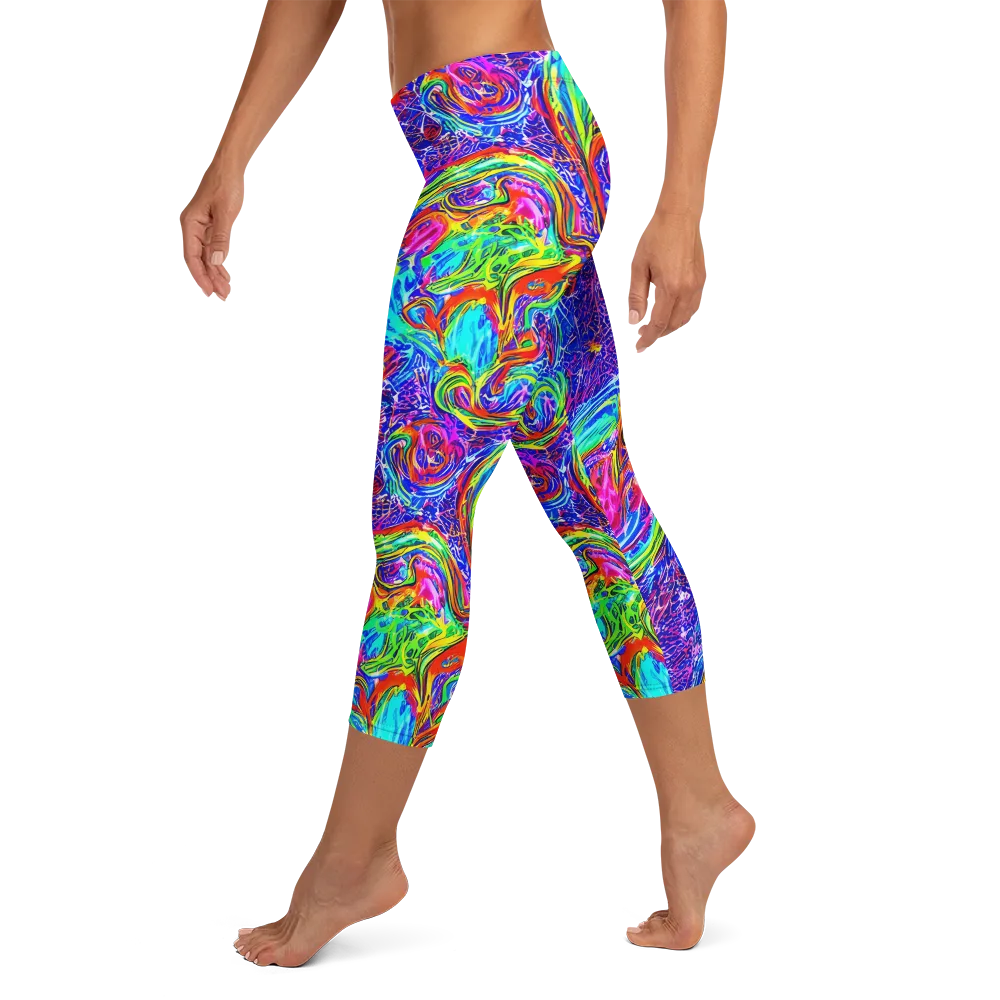 Cobalt Marbling on Capri Leggings — Left