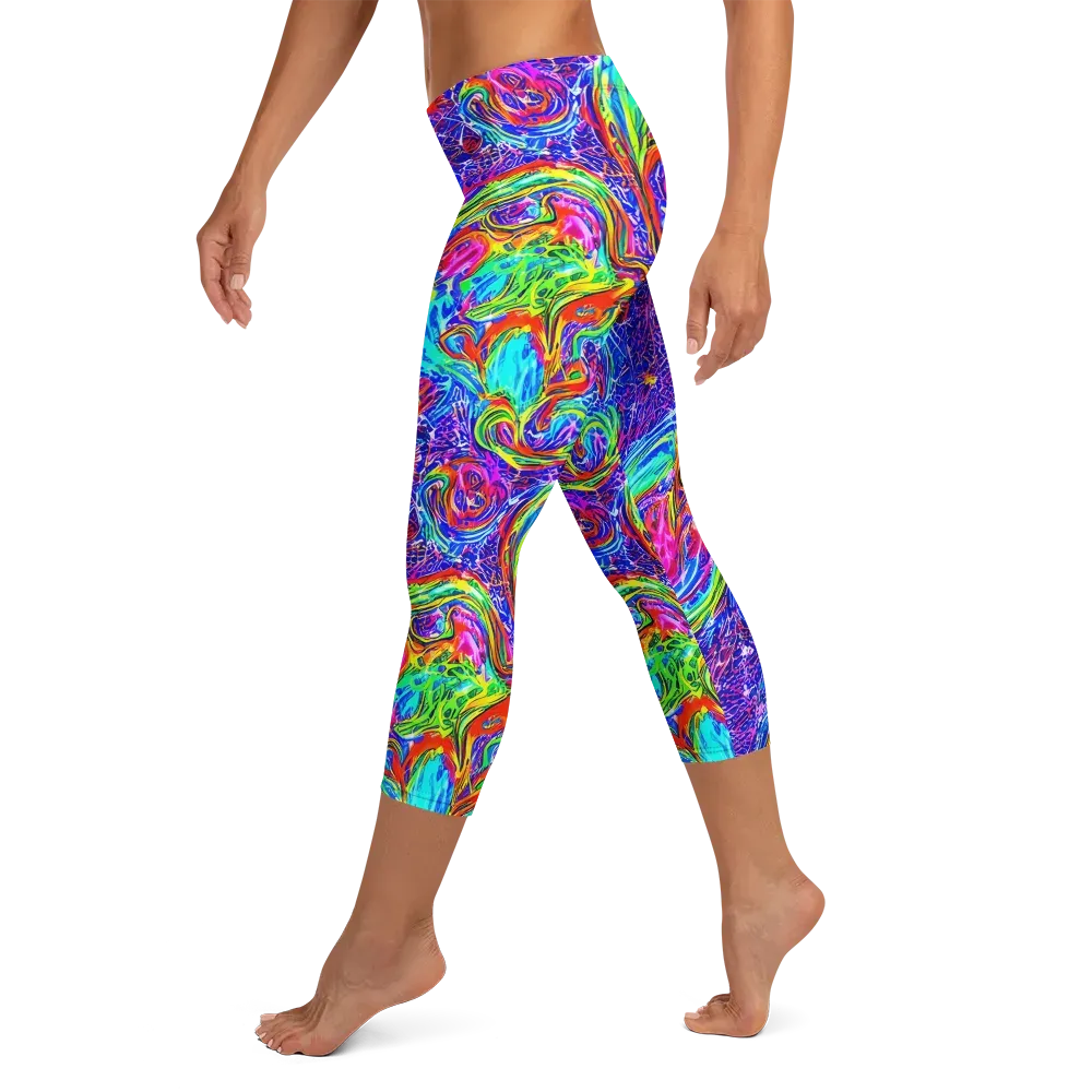 Cobalt Marbling on Capri Leggings — Left