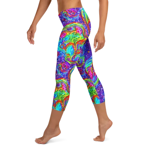 Cobalt Marbling on a Capri Leggings