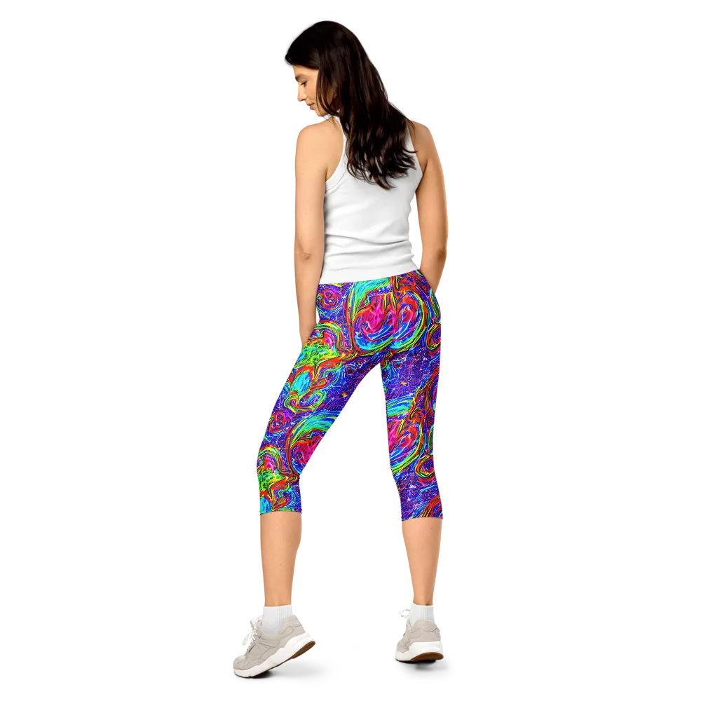 Cobalt Marbling on Capri Leggings — Back