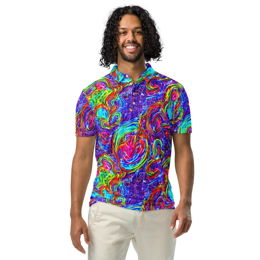 Cobalt Marbling on Men's Slim Fit Polo Shirt — Front