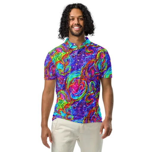 Cobalt Marbling on a Men's Slim Fit Polo Shirt