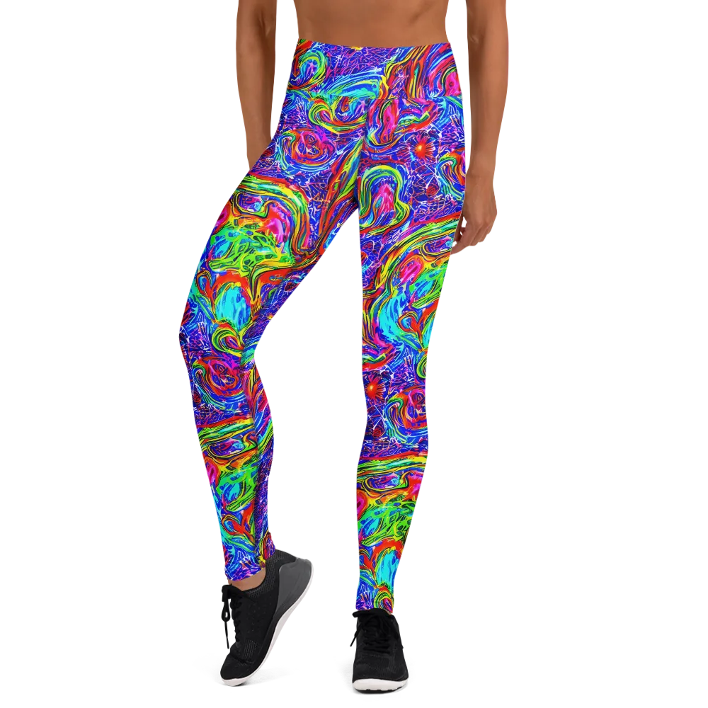 Cobalt Marbling on Yoga Leggings — Front