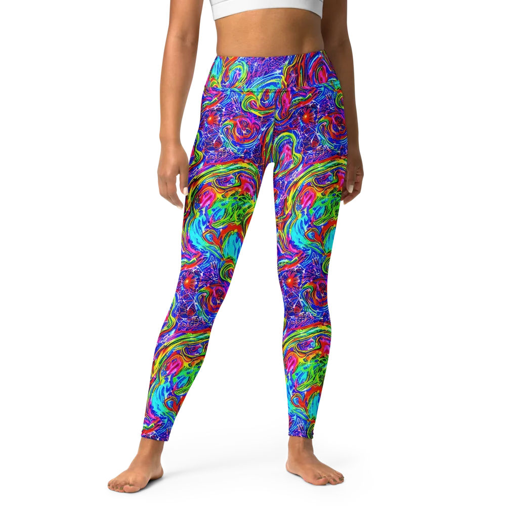 Cobalt Marbling on Yoga Leggings — Front
