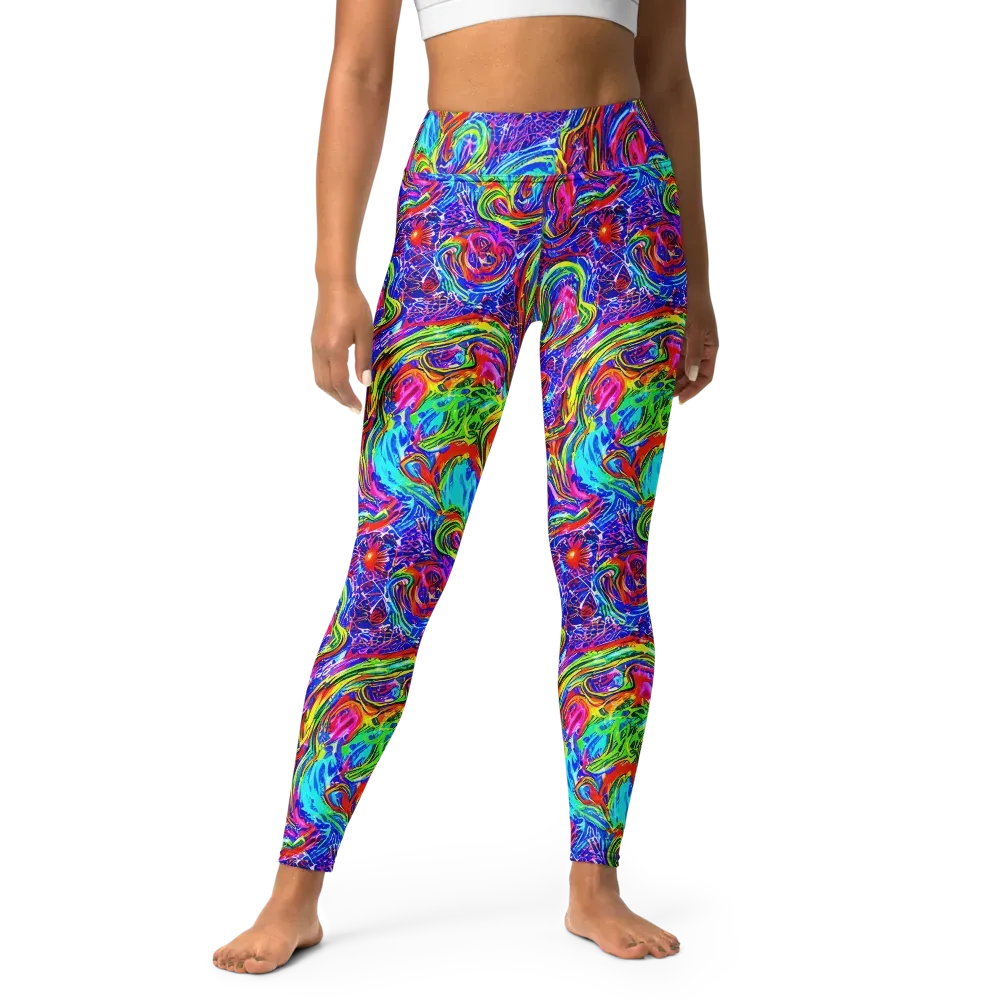 Cobalt Marbling on Yoga Leggings — Front