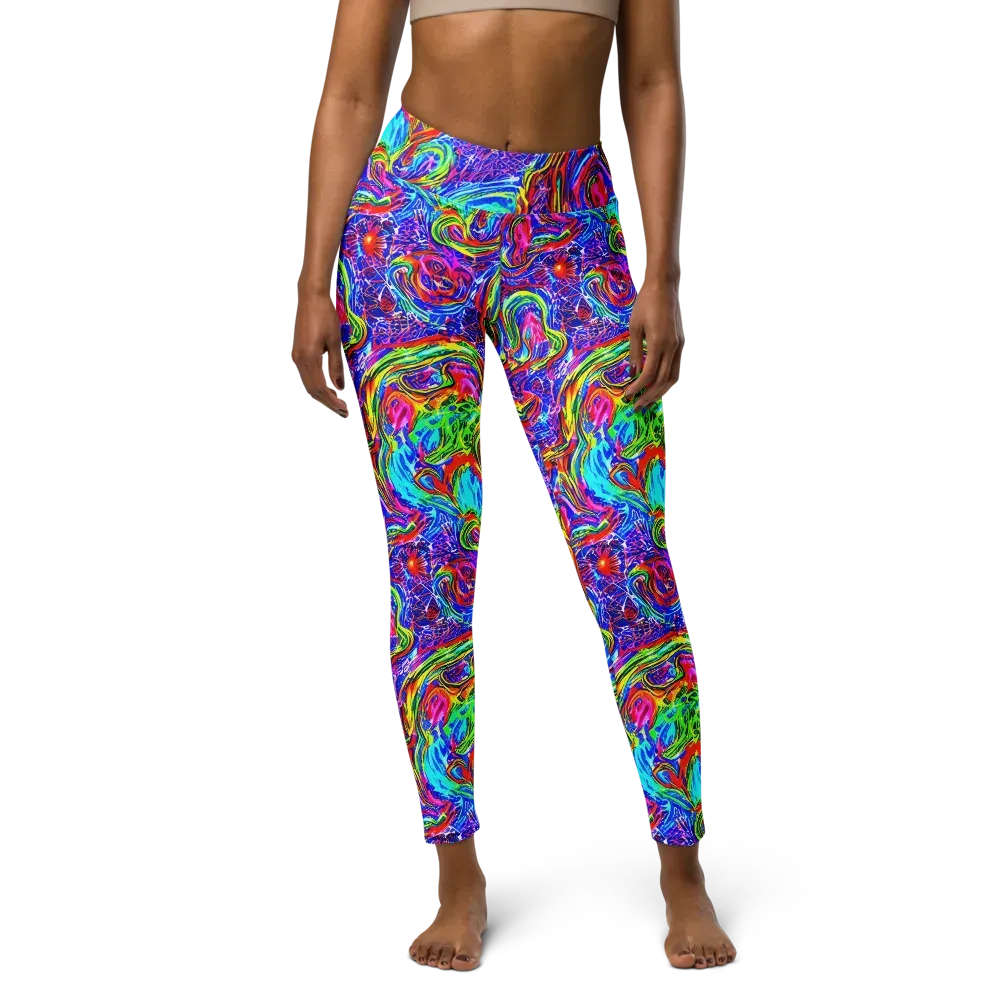 Cobalt Marbling on Yoga Leggings — Front