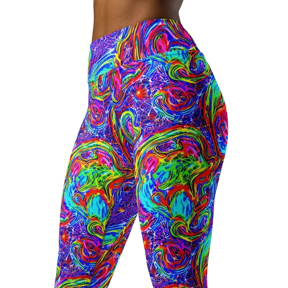 Cobalt Marbling on Yoga Leggings — Left Front