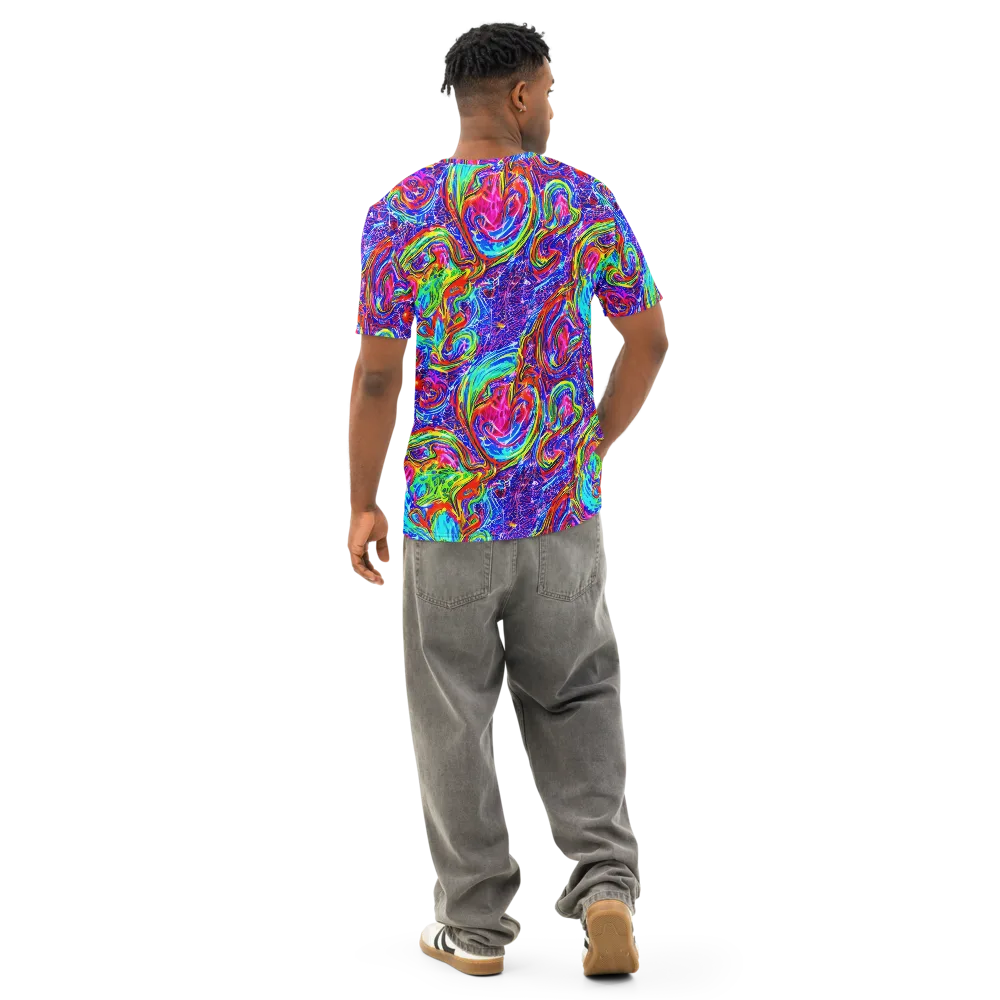 Cobalt Marbling on Men's Cotton Crew Neck T-Shirt — Back