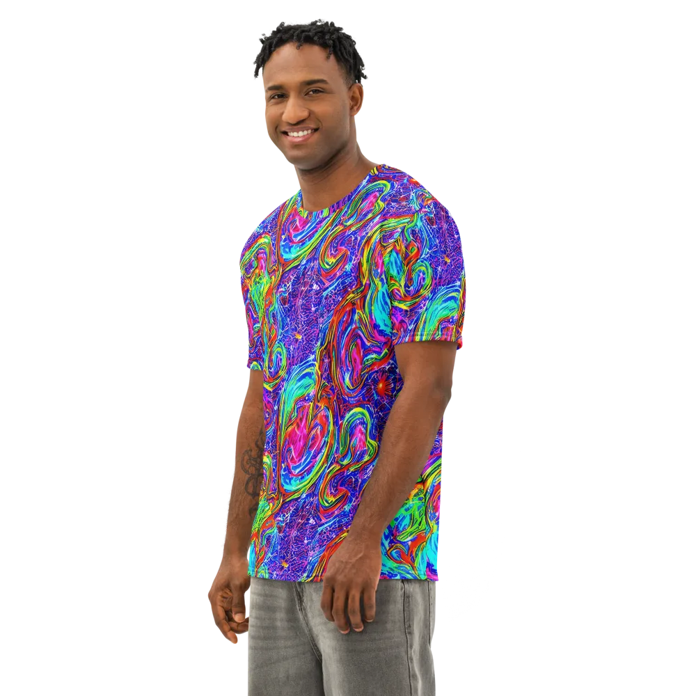 Cobalt Marbling on Men's Cotton Crew Neck T-Shirt — Left Front