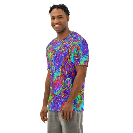 Cobalt Marbling on a Men's Cotton Crew Neck T-Shirt