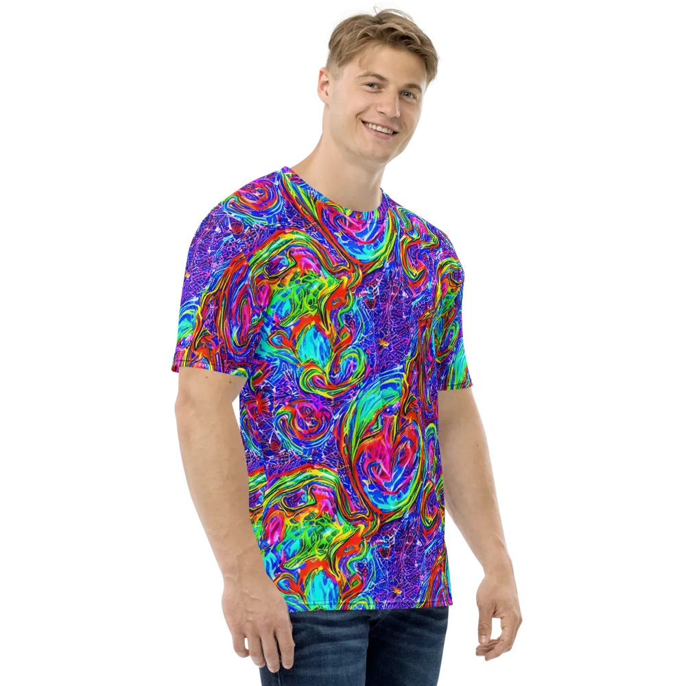 Cobalt Marbling on Men's Crew Neck T-Shirt — Right