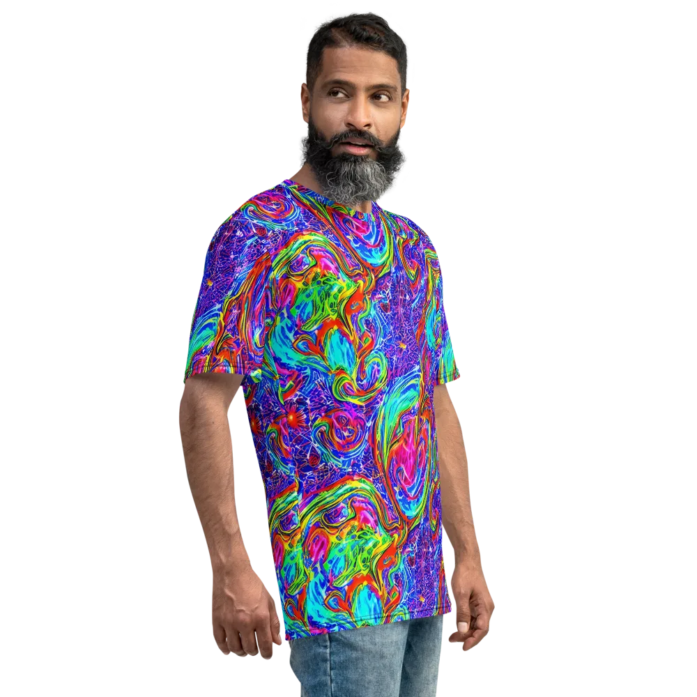 Cobalt Marbling on Men's Crew Neck T-Shirt — Right