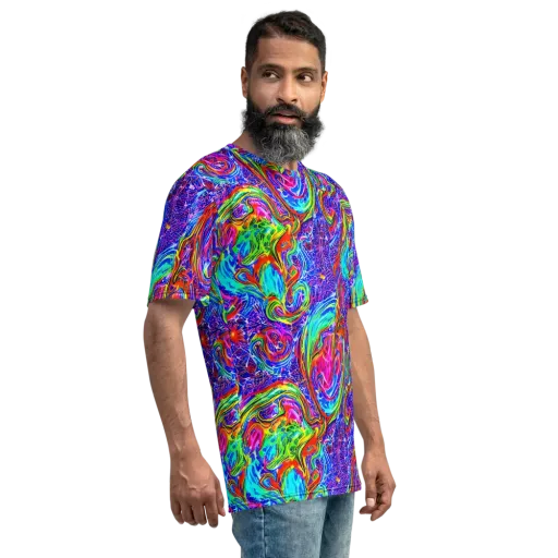 Cobalt Marbling on a Men's Crew Neck T-Shirt