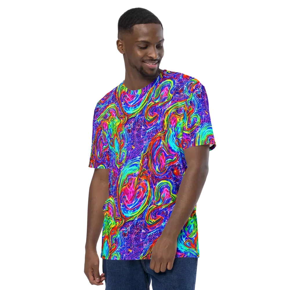 Cobalt Marbling on Men's Crew Neck T-Shirt — Left