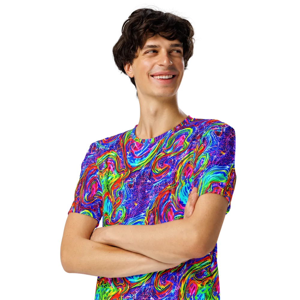 Cobalt Marbling on Men's Crew Neck T-Shirt — Left Front