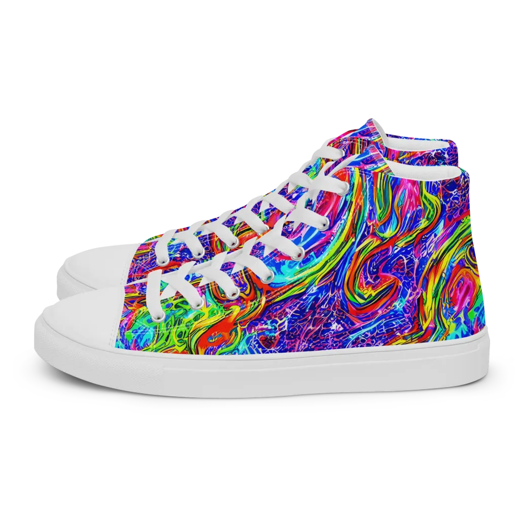 Cobalt Marbling on Men's High Top Canvas Shoes — Left