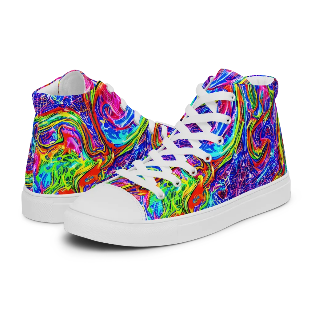 Cobalt Marbling on Men's High Top Canvas Shoes — Left