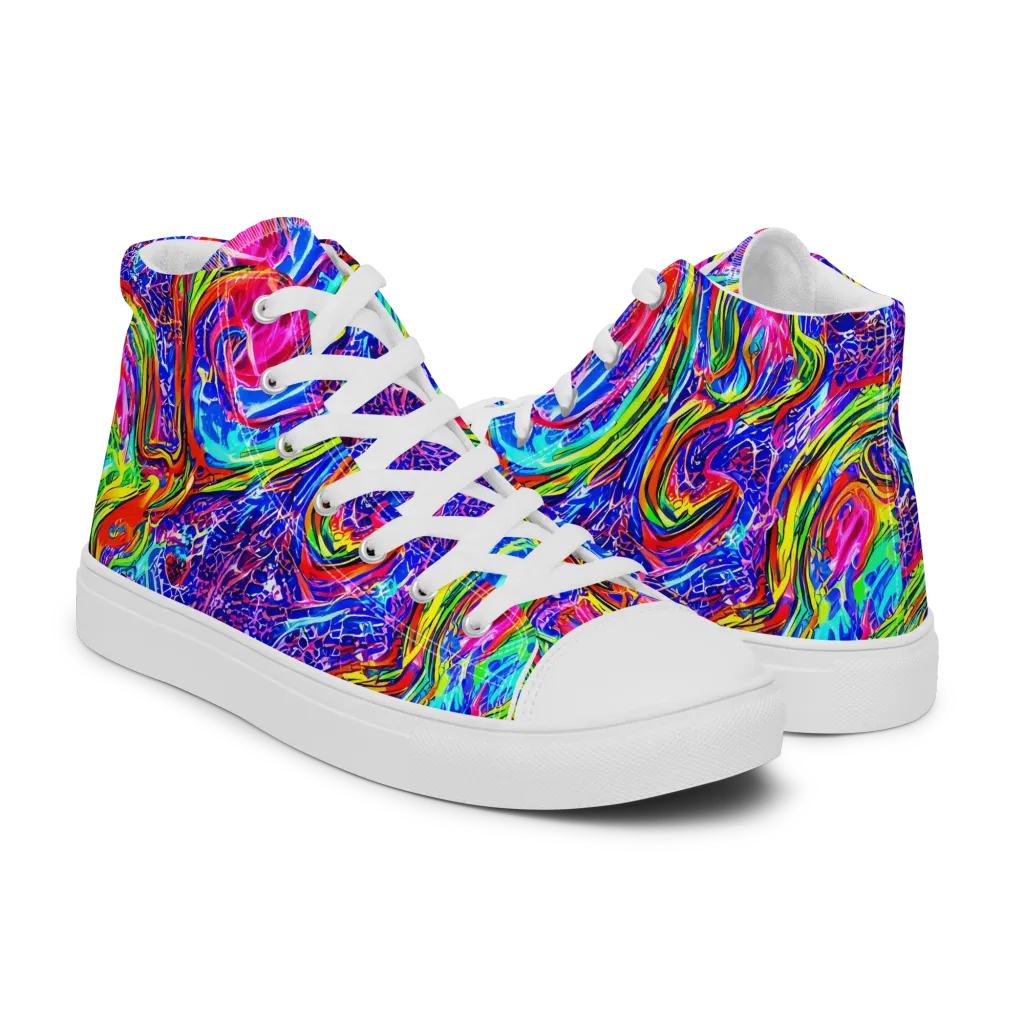 Cobalt Marbling on Men's High Top Canvas Shoes — Right