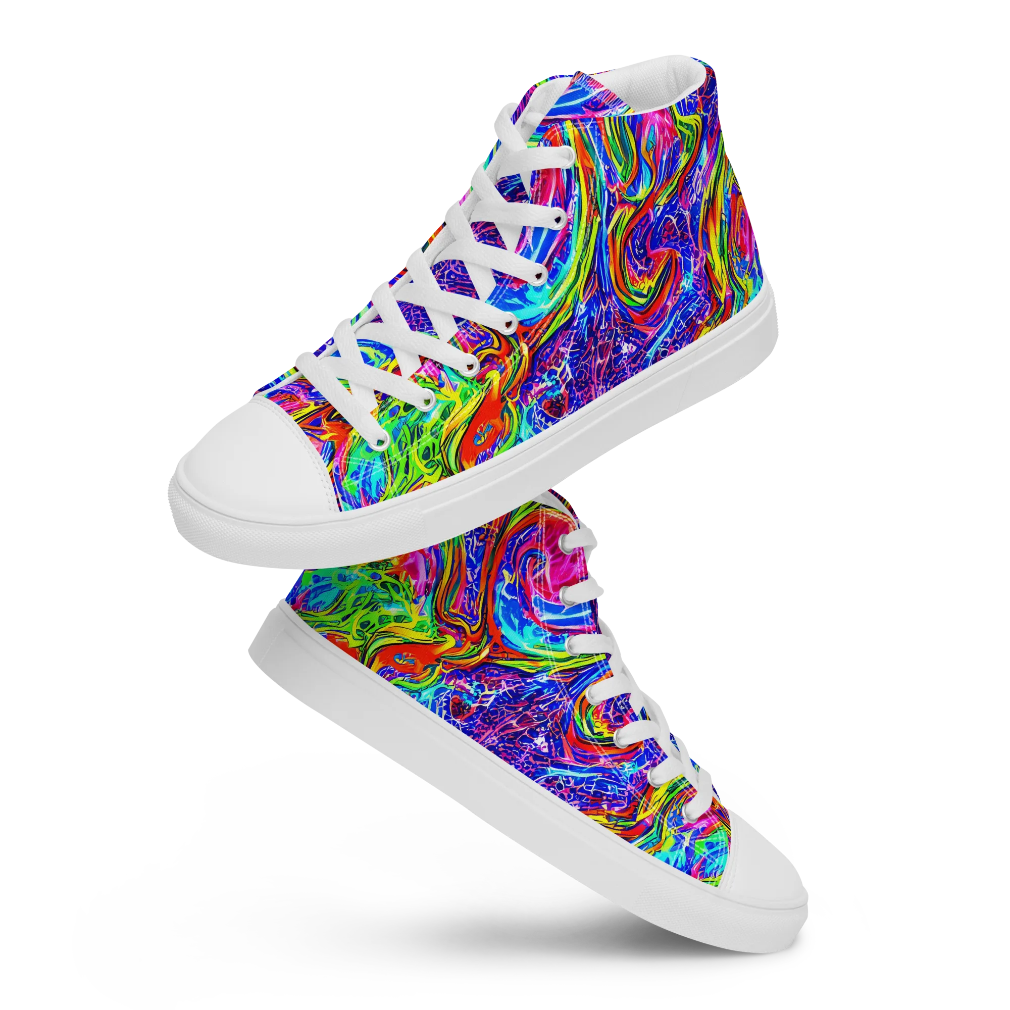 Cobalt Marbling on Men's High Top Canvas Shoes — Front