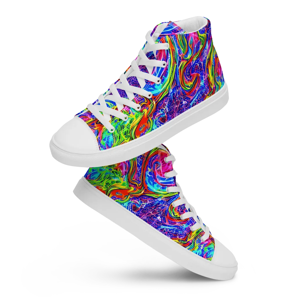 Cobalt Marbling on Men's High Top Canvas Shoes — Front