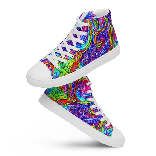 Cobalt Marbling on a Men's High Top Canvas Shoes