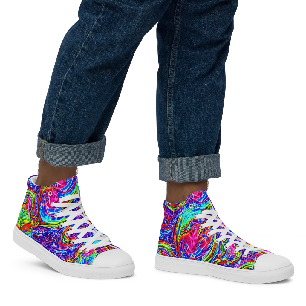 Cobalt Marbling on Men's High Top Canvas Shoes — Right