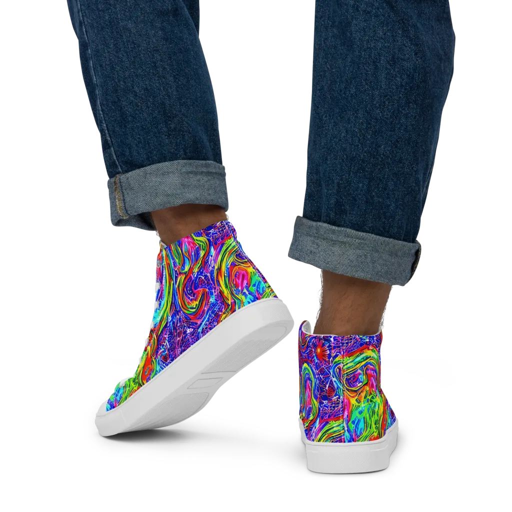 Cobalt Marbling on Men's High Top Canvas Shoes — Back