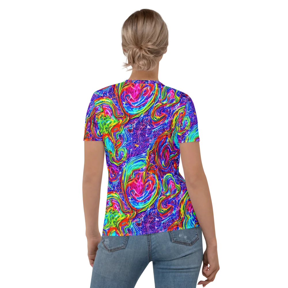 Cobalt Marbling on Women's Crew Neck T-Shirt — Back