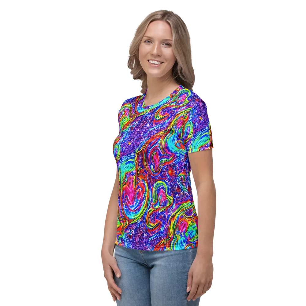 Cobalt Marbling on Women's Crew Neck T-Shirt — Left