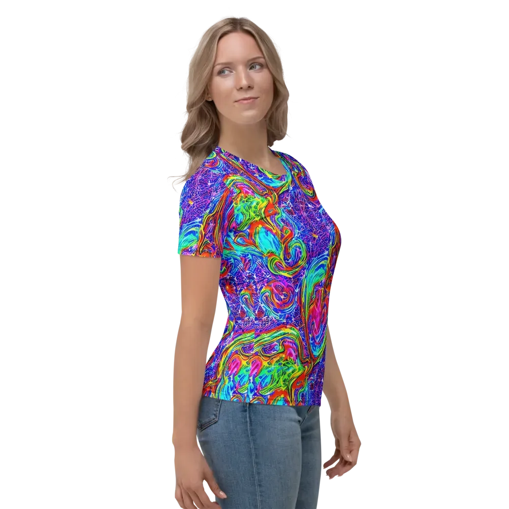 Cobalt Marbling on Women's Crew Neck T-Shirt — Right