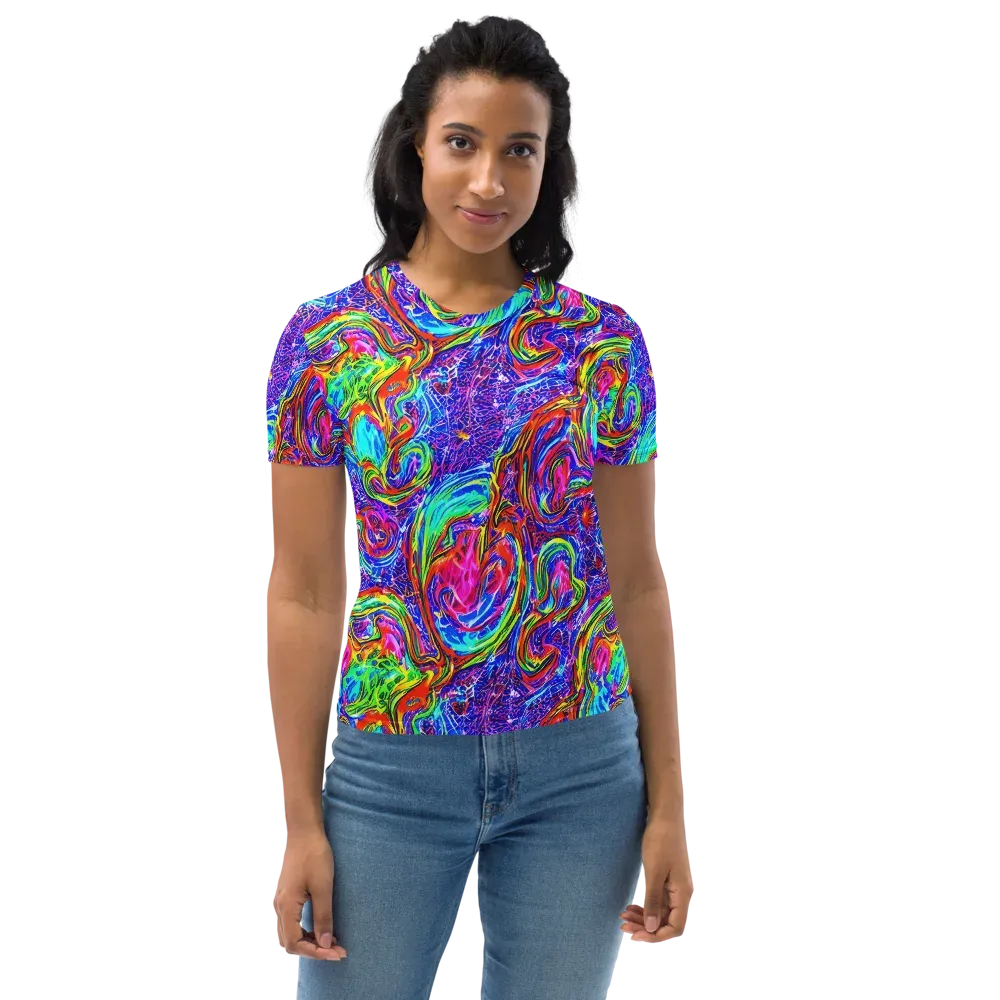 Cobalt Marbling on Women's Crew Neck T-Shirt — Front