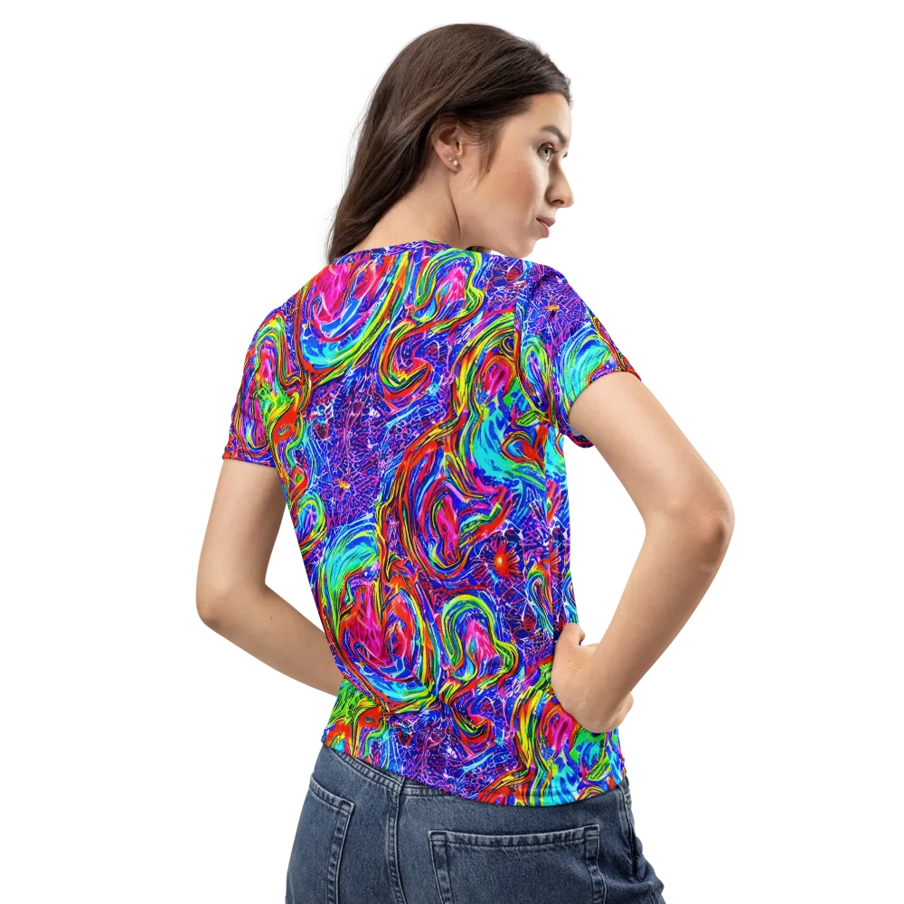 Cobalt Marbling on Women's Crew Neck T-Shirt — Back