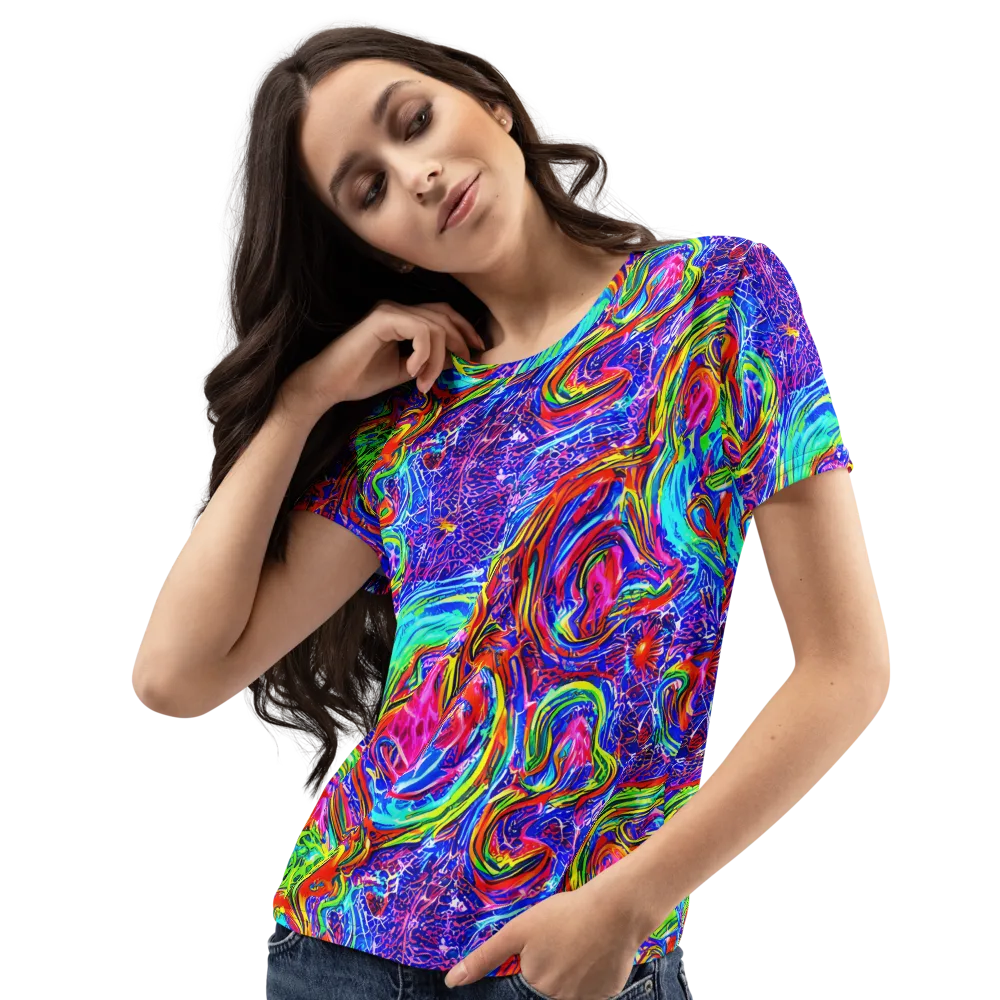 Cobalt Marbling on Women's Crew Neck T-Shirt — Left Front
